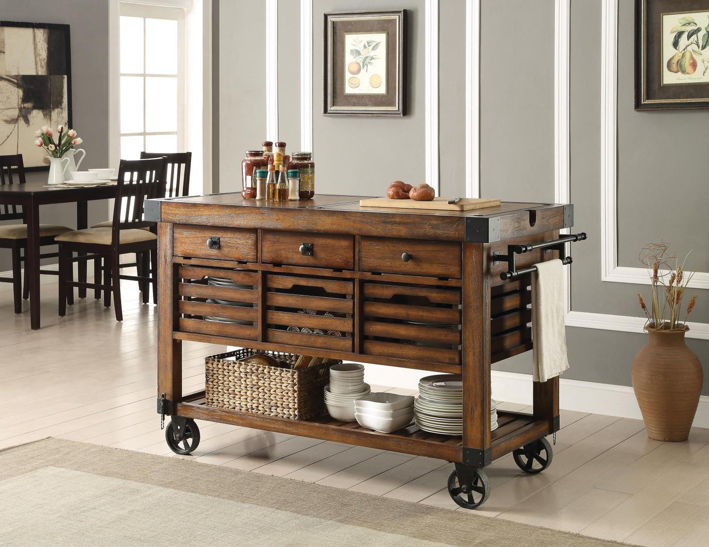 Wesport III Kitchen Cart Distressed Chestnut Leon's