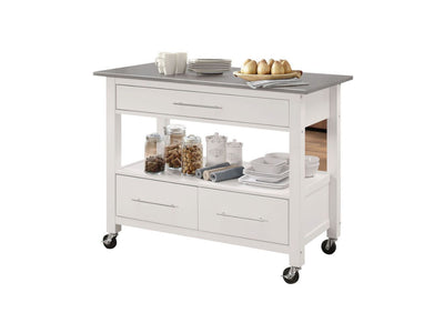 Sloan Kitchen Cart - Stainless Steel and White