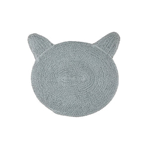 Capacho Braided Cotton Cat Face Pet Door Mat - Blue