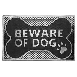 Capacho Rubber Beware Of Dog Door Mat - Silver