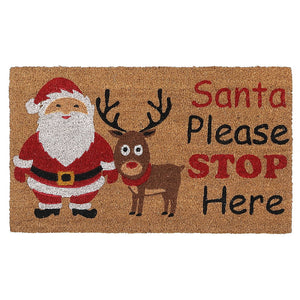Capacho Coir Santa Please Stop Here Door Mat - Multi-Colour