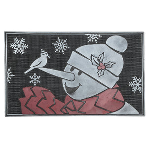 Capacho Rubber Snowman Cardinal Door Mat - Black