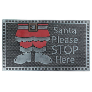 Capacho Rubber Santa Stop Here Door Mat - Black