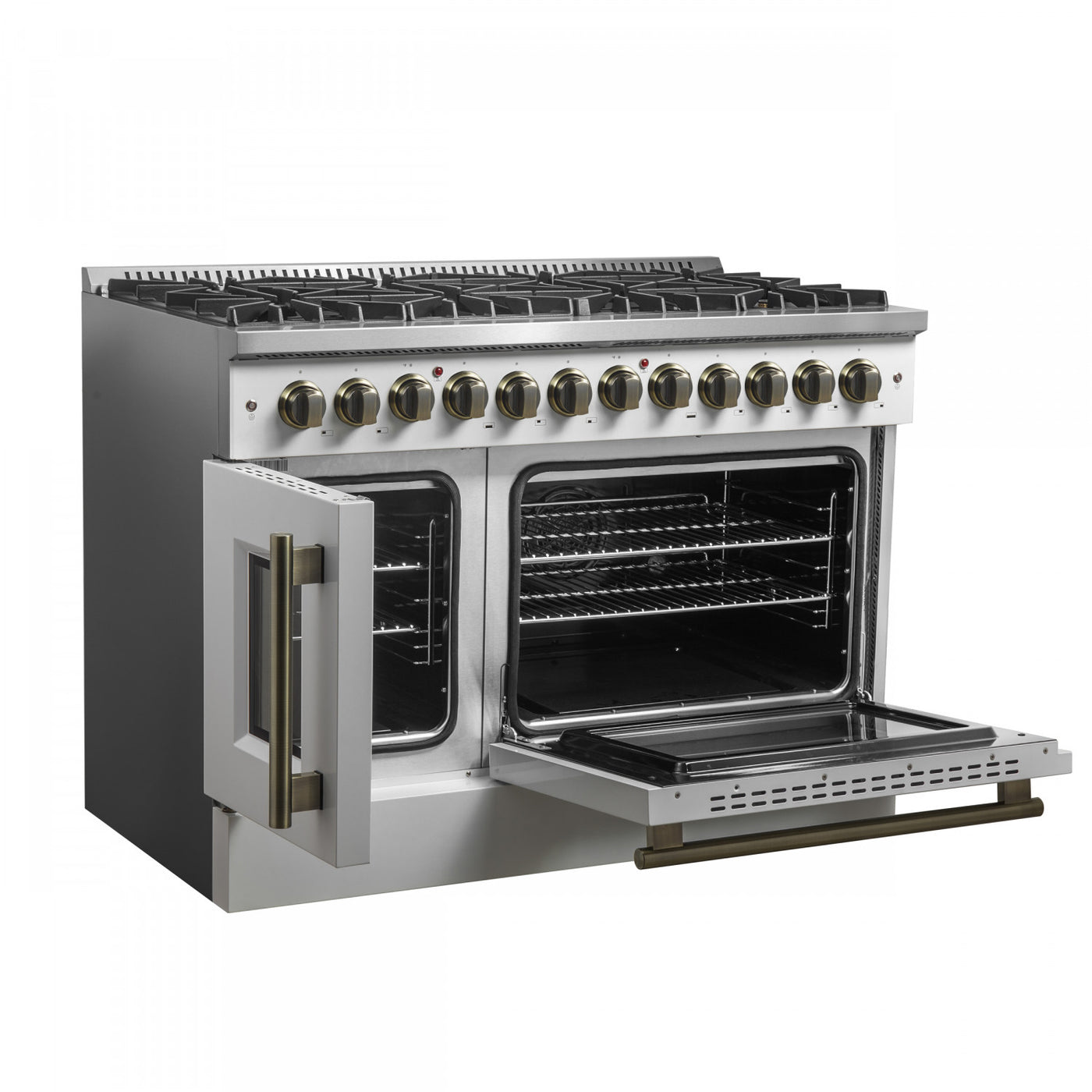 Forno Galiano 48" White French Door Freestanding Dual Fuel Double Oven Range (6.58 Cu. Ft.) - FFSGS6356-48WHT