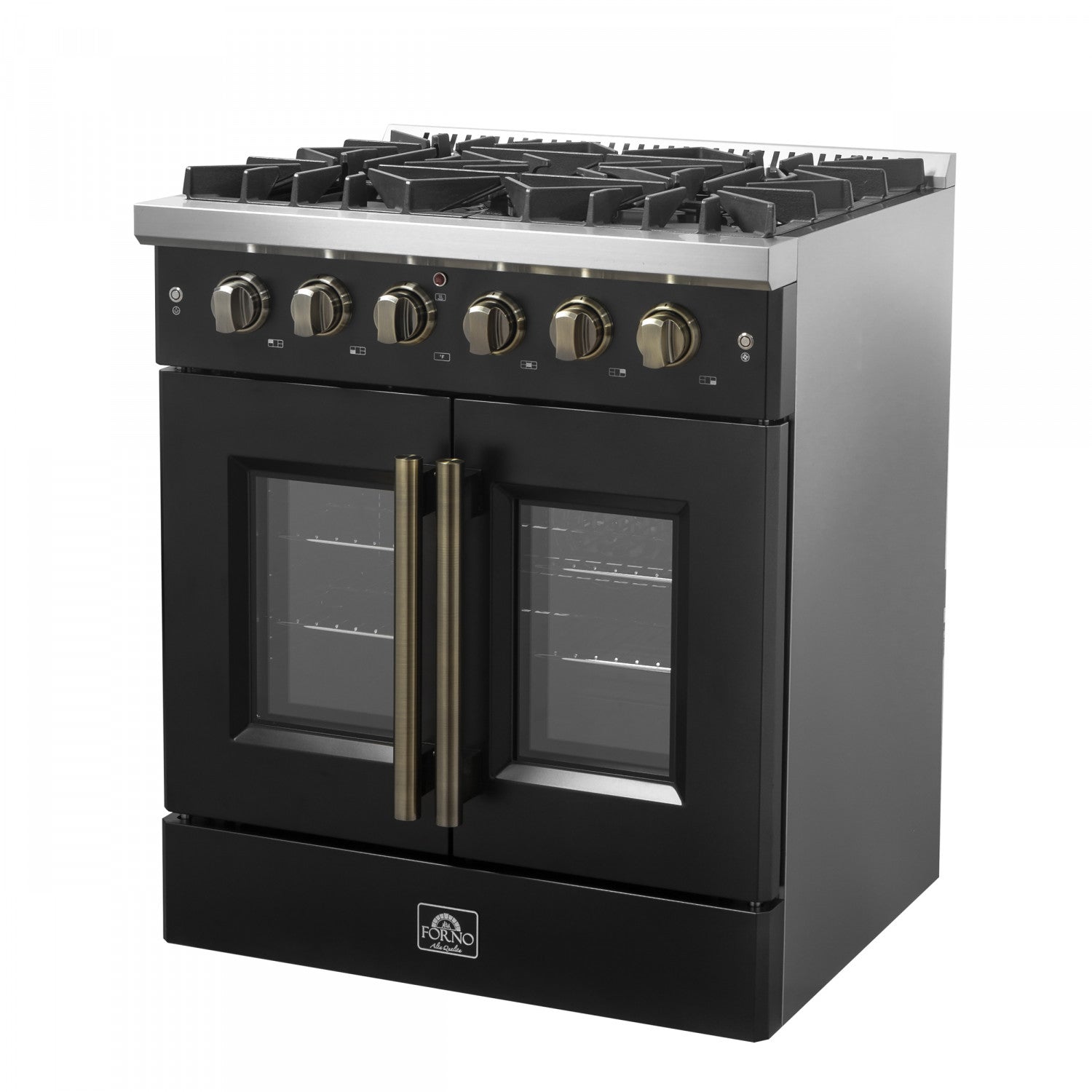 Forno Galiano 30" Black French Door Freestanding Gas Range (4.32 Cu. Ft.) - FFSGS6444-30BLK