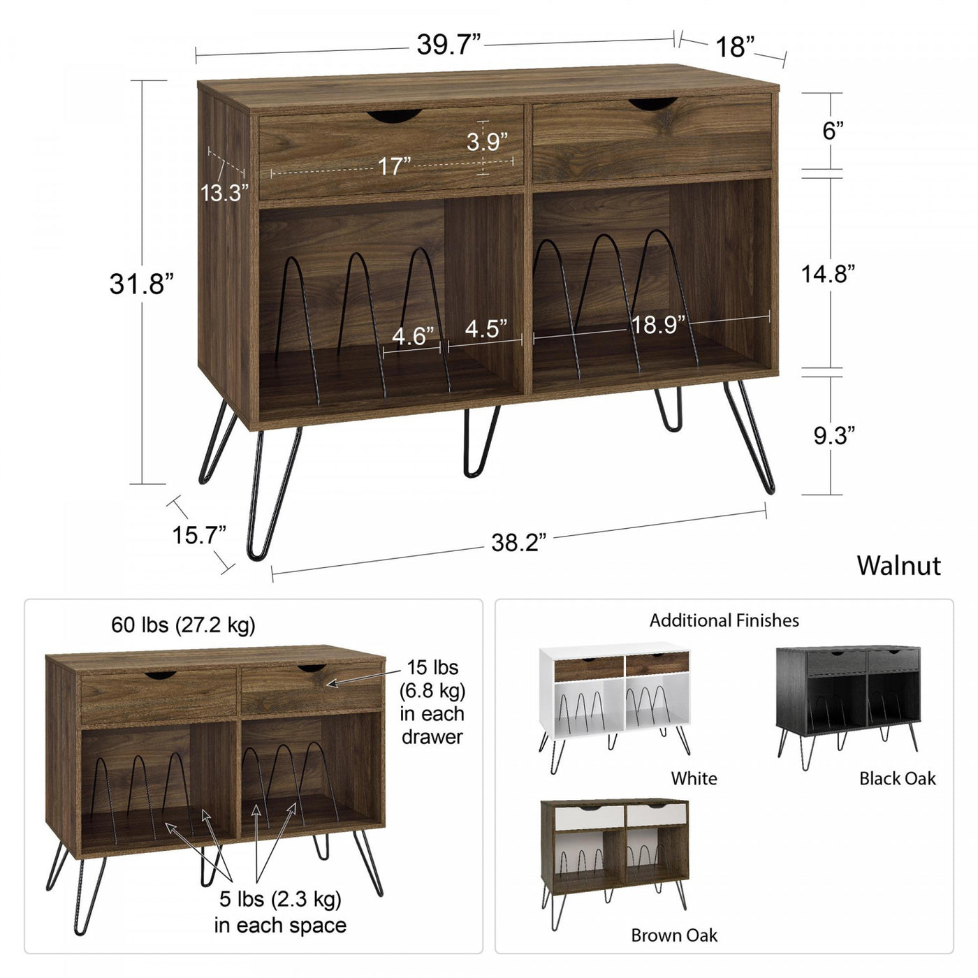 Concord Turntable Stand with Drawers - Black Oak