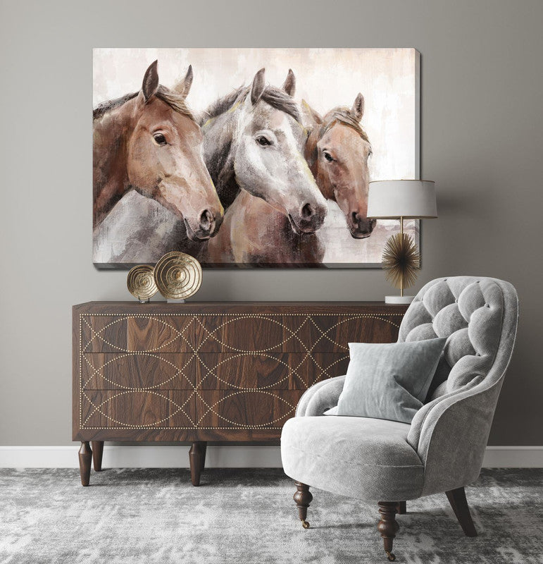 Three Horses Wall Art - Light Brown - 48 X 32