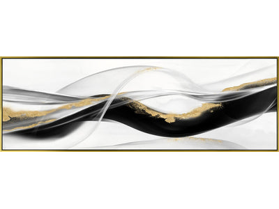 Black and Gold Wave Wall Art - Gold/Black/White - 61 X 21