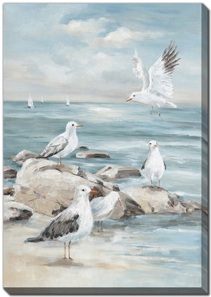Searching by the Sea Wall Art - Blue/White - 28 X 40