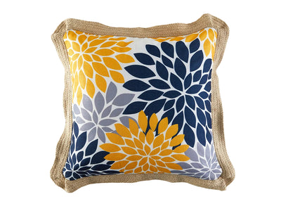Garden Party Outdoor Decorative Accent Cushion - Yellow, Navy Botanical