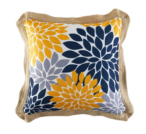 Garden Party Outdoor Decorative Accent Cushion - Yellow, Navy Botanical