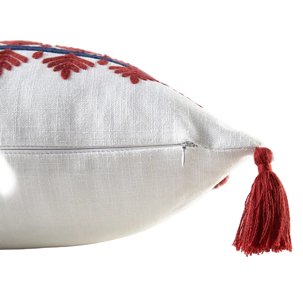 Garden Party Outdoor Decorative Accent Cushion with Tassels - Red, Blue Scandinavian