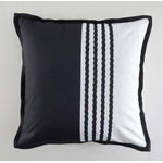 Garden Party Outdoor Decorative Accent Cushion with Trim - Black, White Stripe