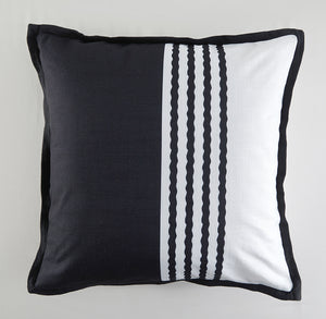 Garden Party Outdoor Decorative Accent Cushion with Trim - Black, White Stripe