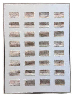 Rustic Charm Textured Geometric Raised Horizontal Squares Design Art - Brown, Beige