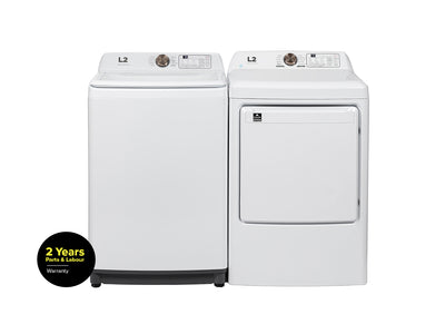 L2 White Top Load Washer with French Display (5.2 Cu. Ft) & White Electric Dryer with French Display (7.5 Cu. Ft) - LT52N1BWWCFR/LE52N1BWWCFR
