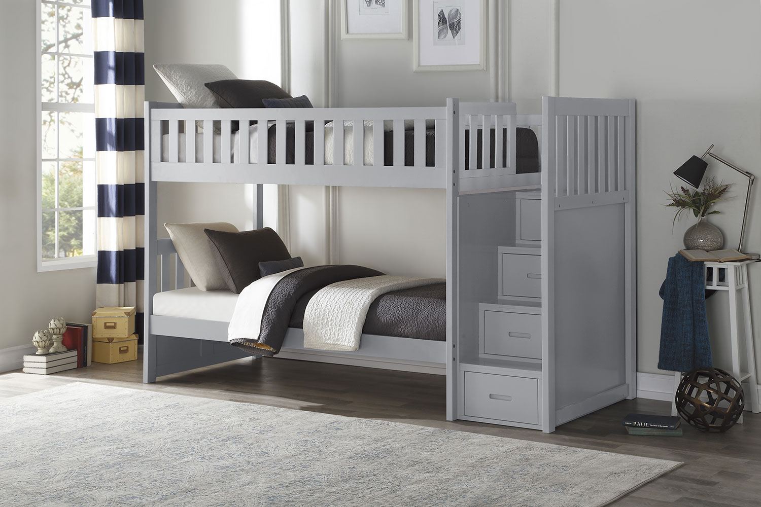 Noelle Twin Step Bunk Bed - Grey