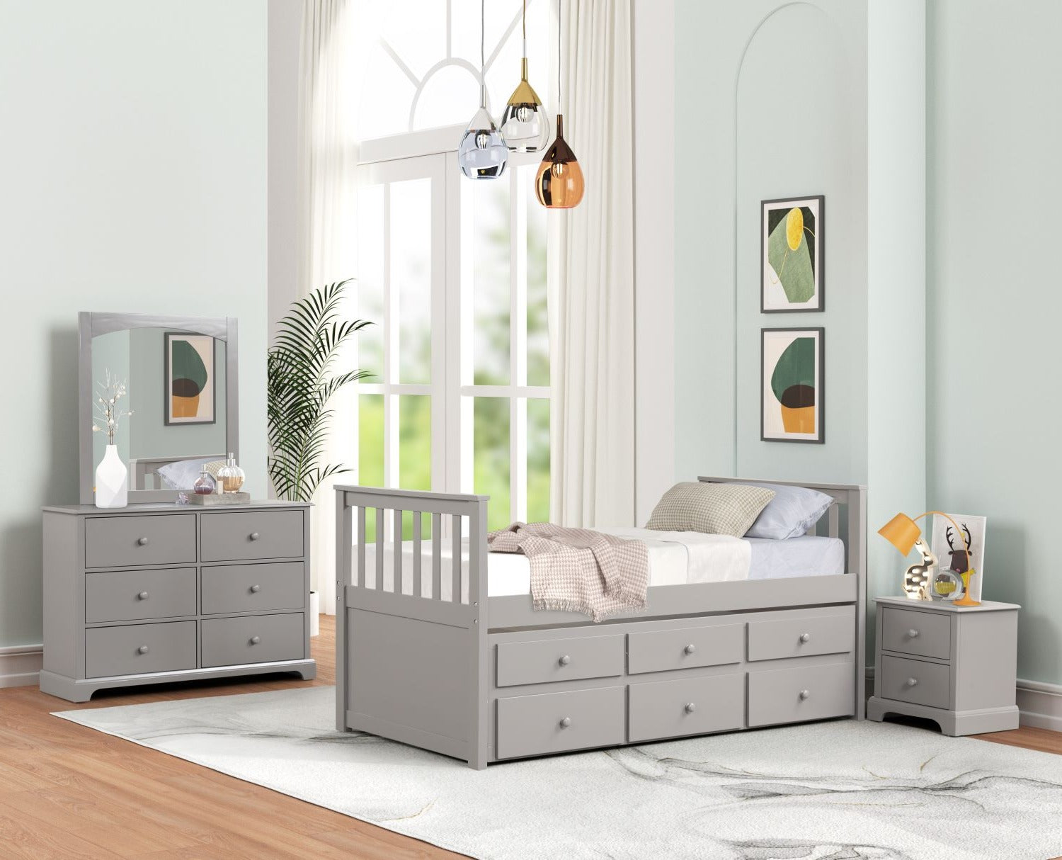 Trudy 3-Piece Twin Captain Bed with Trundle - Grey