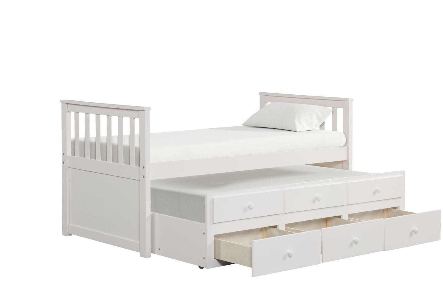 Trudy 3-Piece Twin Captain Bed with Trundle - White