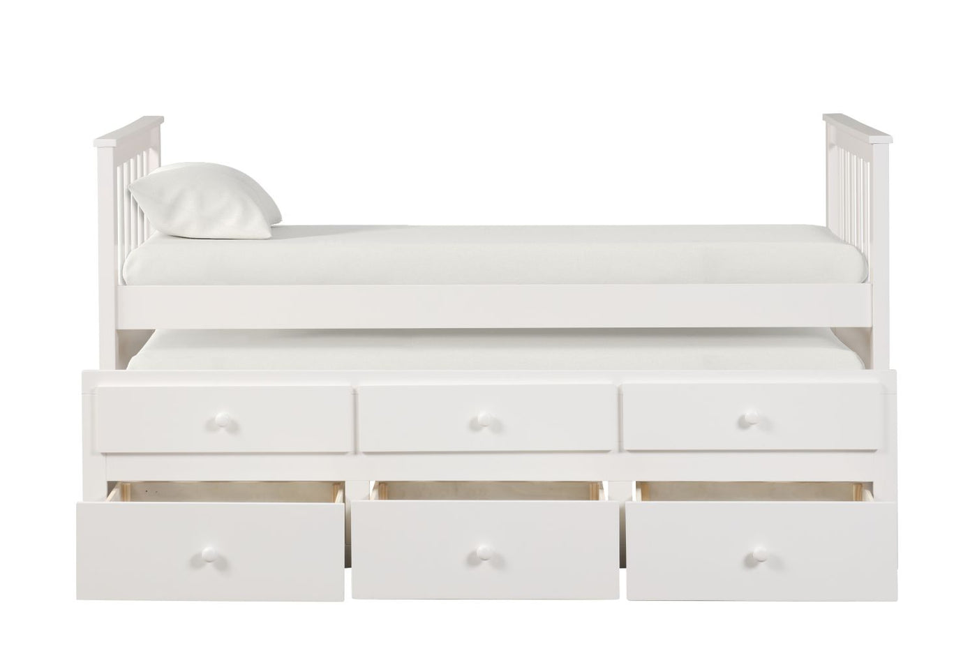 Captain's Bed White Twin Bed Frame With Trundle Trudy 3-Piece