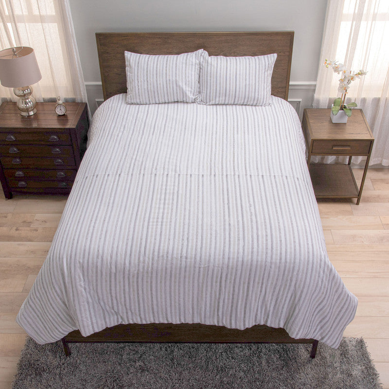 Aubrac Cotton Queen Comforter Set with 2 Standard Pillows - Grey/Natural