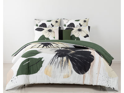 In Full Bloom 5-Piece Queen Comforter Set - White, Green, Black