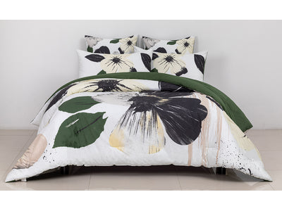 In Full Bloom 5-Piece King Comforter Set - White, Green, Black