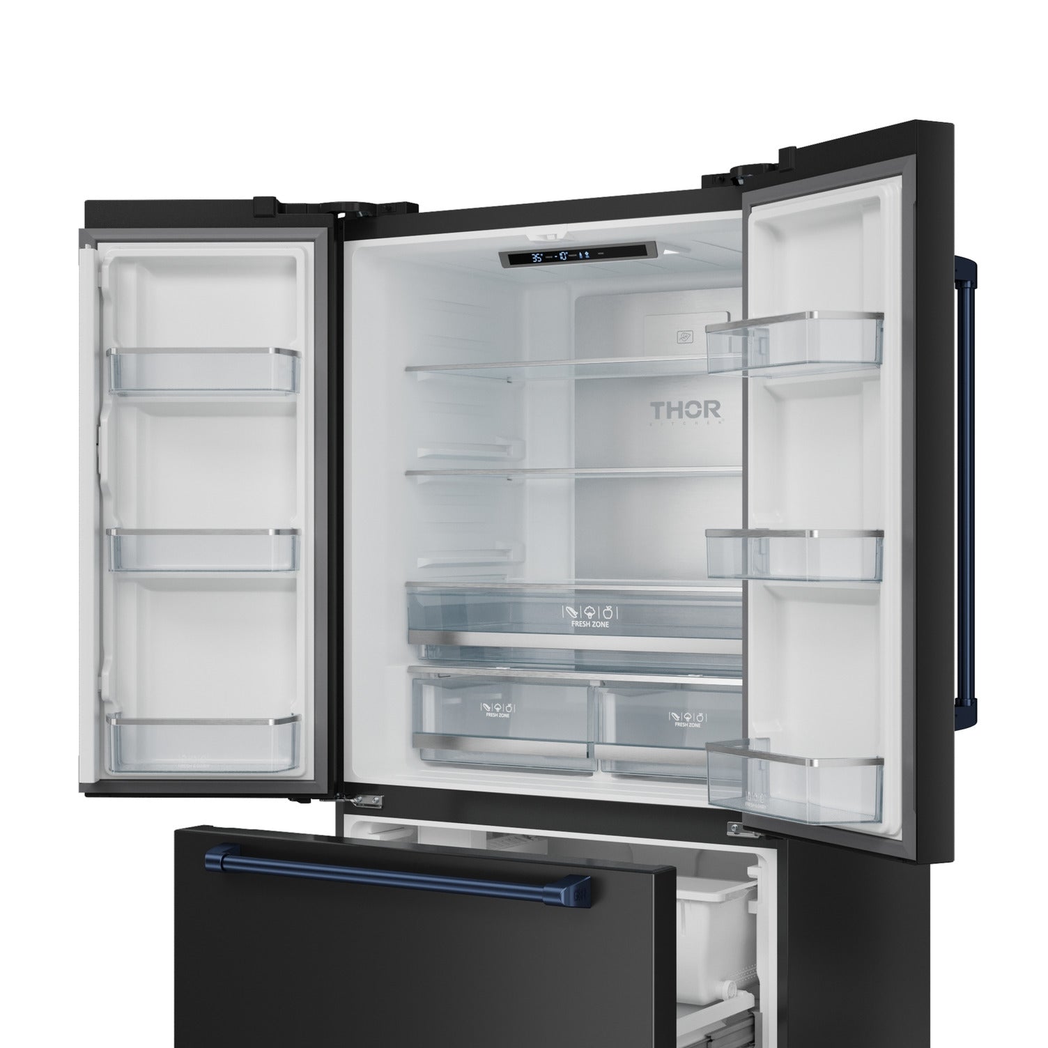 Thor Kitchen - Gordon Ramsay Collection 36" 20.3 Cu. Ft. Matte Black Counter-Depth French Door Refrigerator with Ice Maker - RF3621CTD00-BLU