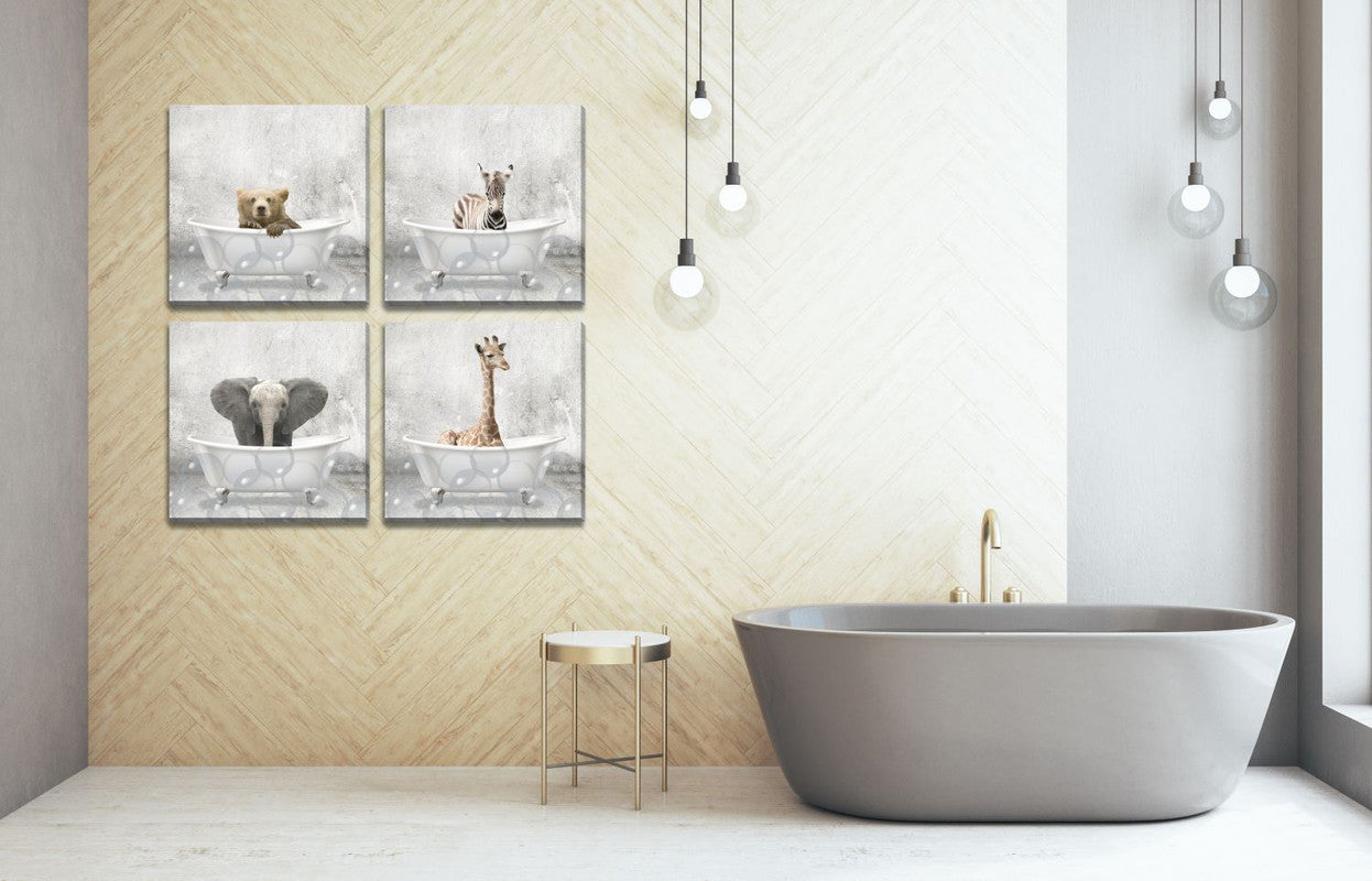 Bathtime Friends IV Wall Art - Grey/White - 18 X 18