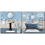 Beach Bathroom Wall Art - Blue - 16 X 16 - Set of 2
