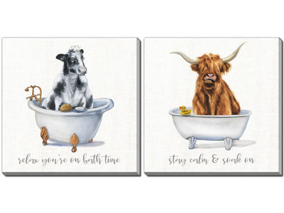 Bathtime Friends VII Wall Art - White/Black/Brown - 16 X 16 - Set of 2