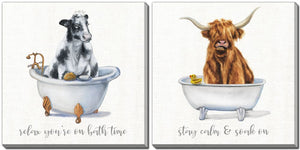 Bathtime Friends VII Wall Art - White/Black/Brown - 16 X 16 - Set of 2