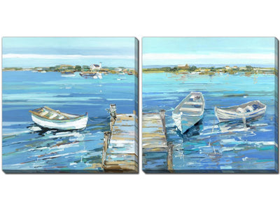 Fishing Dock Wall Art - Blue/Green - 16 X 16 - Set of 2