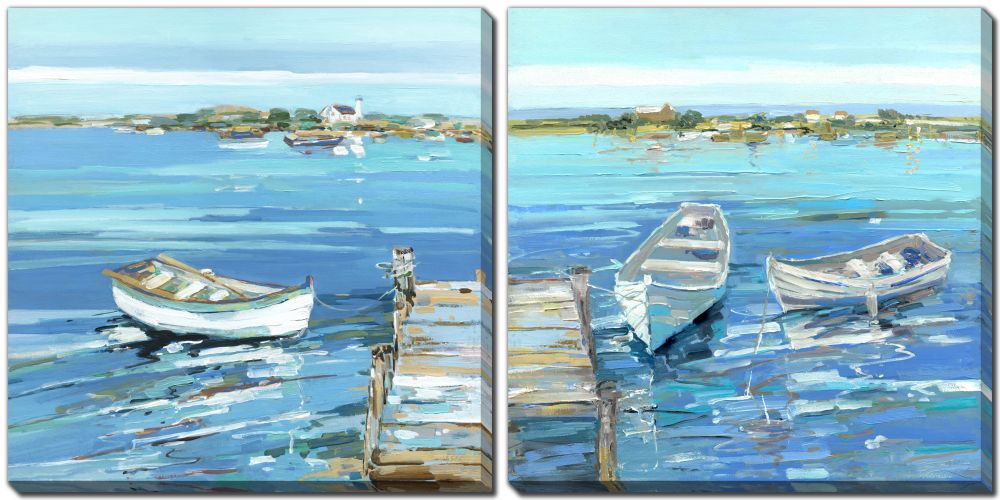 Fishing Dock Wall Art - Blue/Green - 16 X 16 - Set of 2