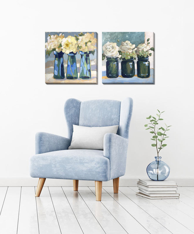 Full Blooms in Jars Wall Art - Blue/Green/White - 18 X 18