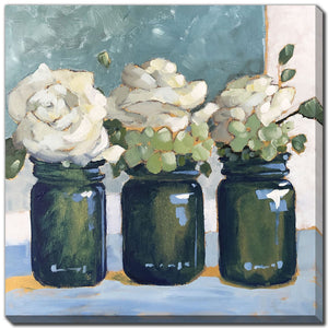 Full Blooms in Jars Wall Art - Blue/Green/White - 18 X 18