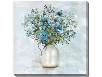 Blue Blooms I Wall Art - Blue/Green/White - 24 X 24