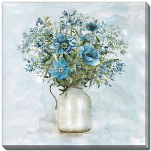Blue Blooms I Wall Art - Blue/Green/White - 24 X 24