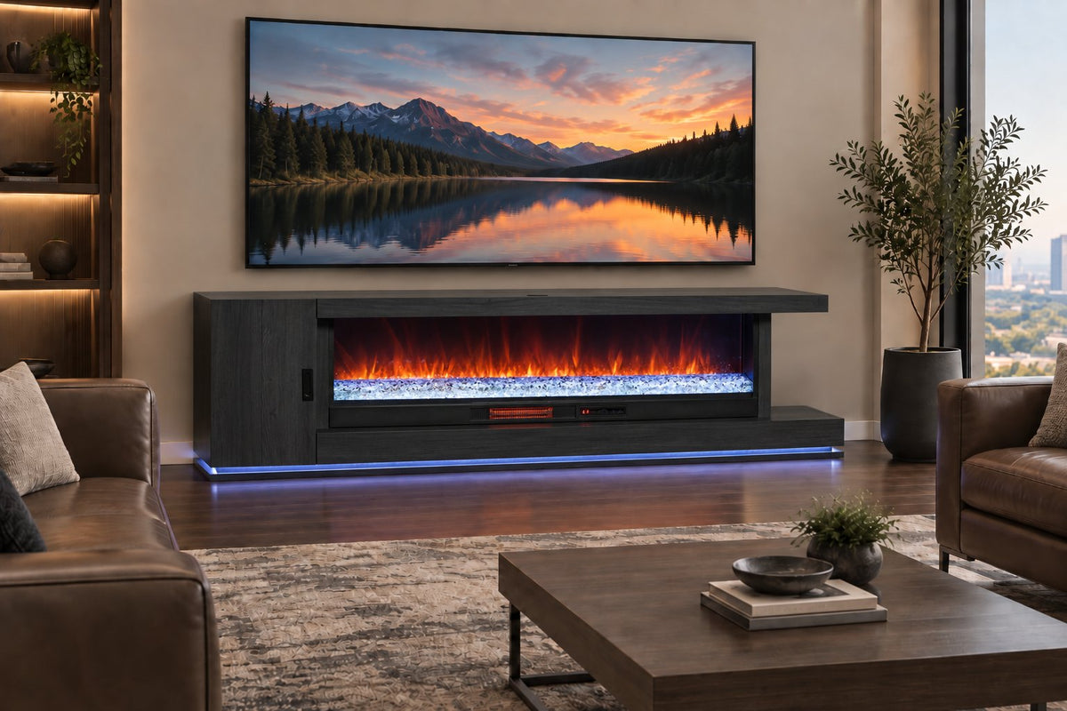 Arden 90" Fireplace TV Console - Washed Charcoal