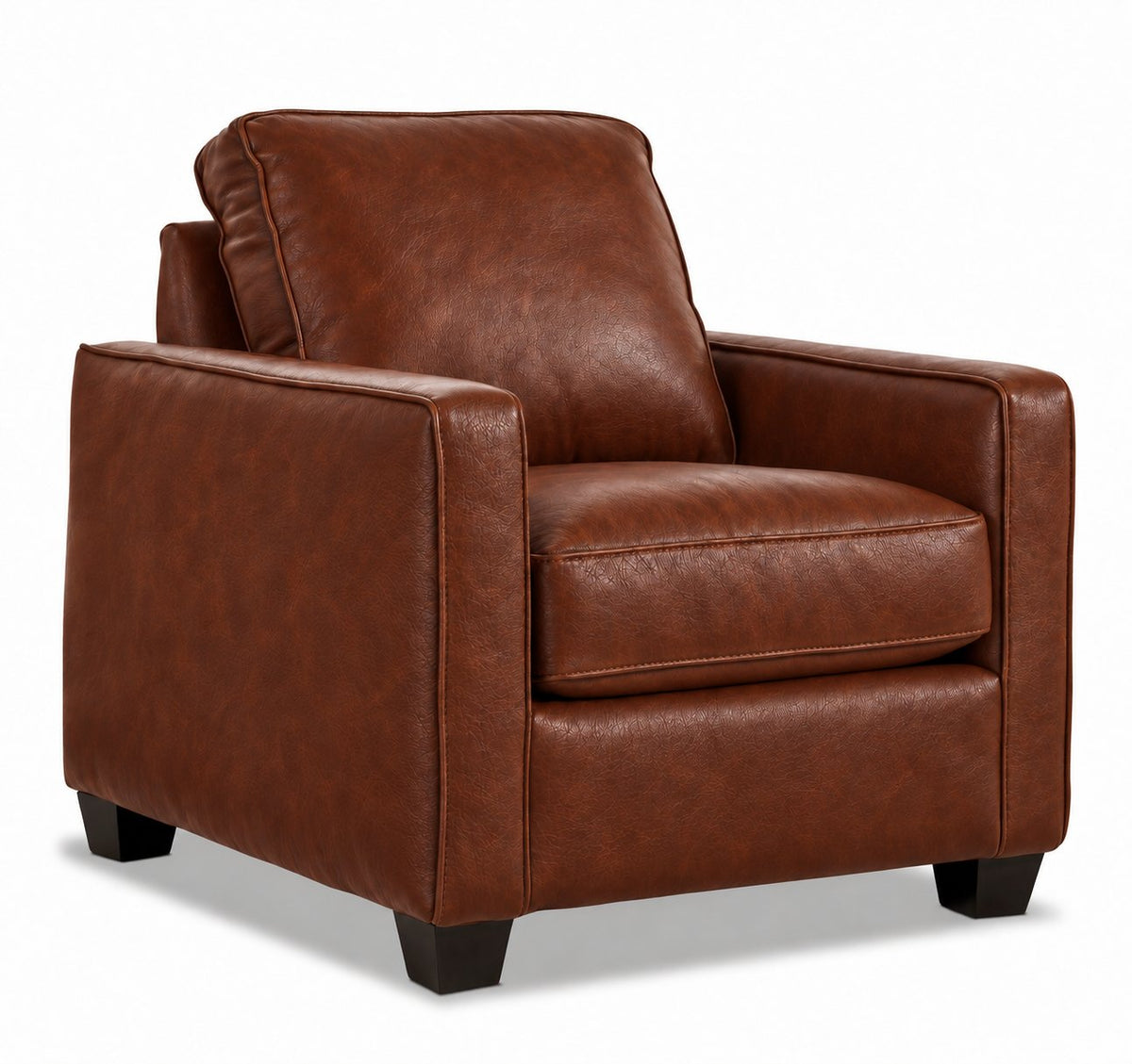 City Leather Chair - Brown in a three-quarter view with a cushioned seat and back, slim track arms and dark wood legs