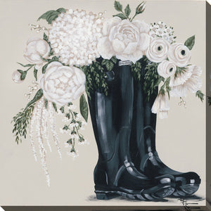 Boot Blooms Wall Art - White/Black - 38 X 38