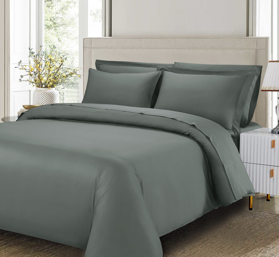 Cotton House 3-Piece Queen Bamboo Duvet Cover Set - Charcoal