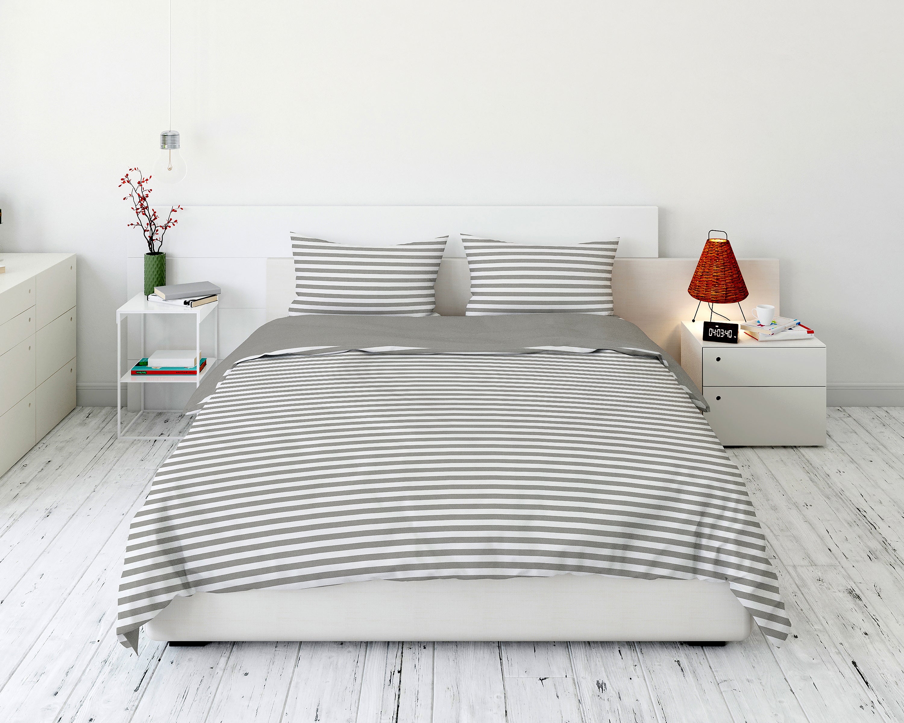 Cotton House 3-Piece King Duvet Cover Set - Pewter Stripes