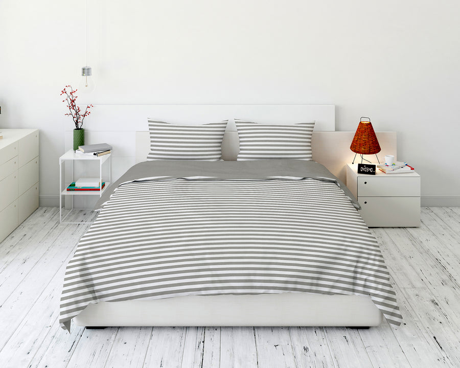 Cotton House 3-Piece Queen Duvet Cover Set - Pewter Stripes