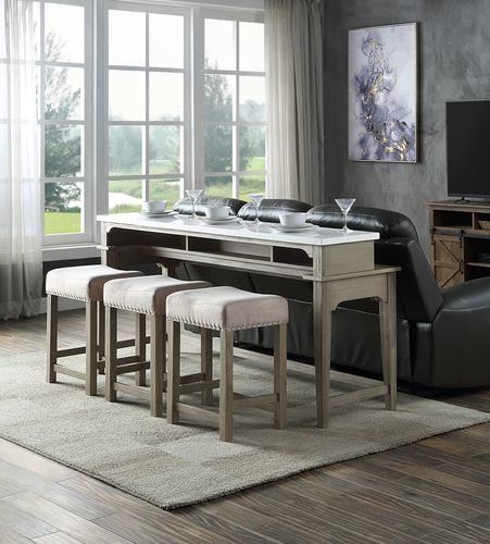 Poitou 4-Piece Marble Counter-Height Dining Set - Rustic Oak