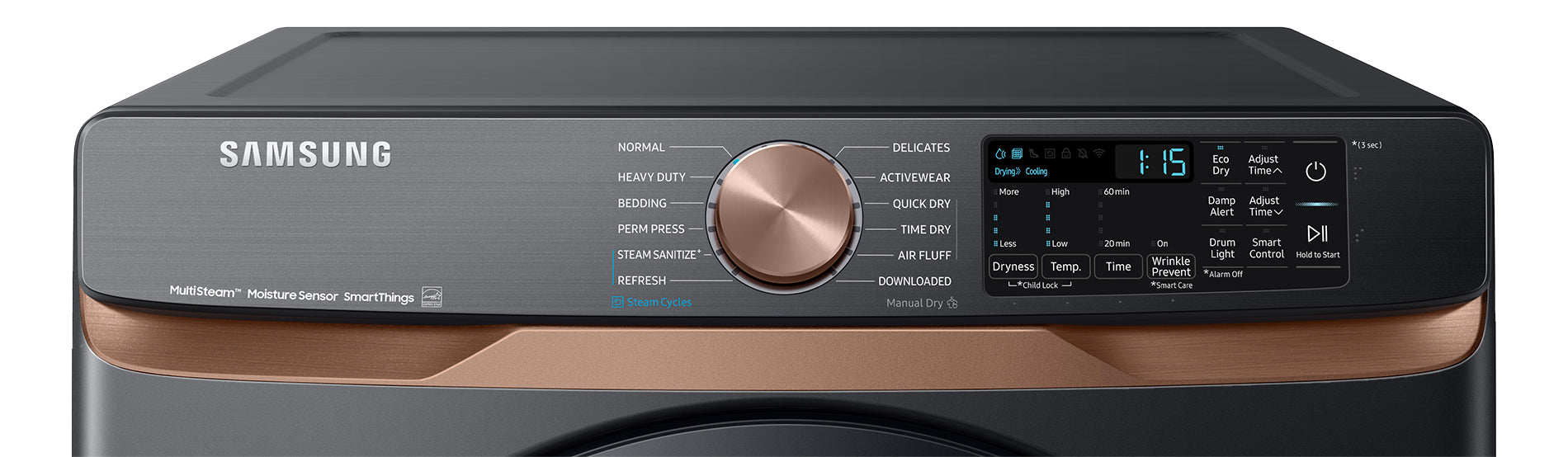 Samsung Black Stainless Steel Front Load Dryer with Steam Sanitize