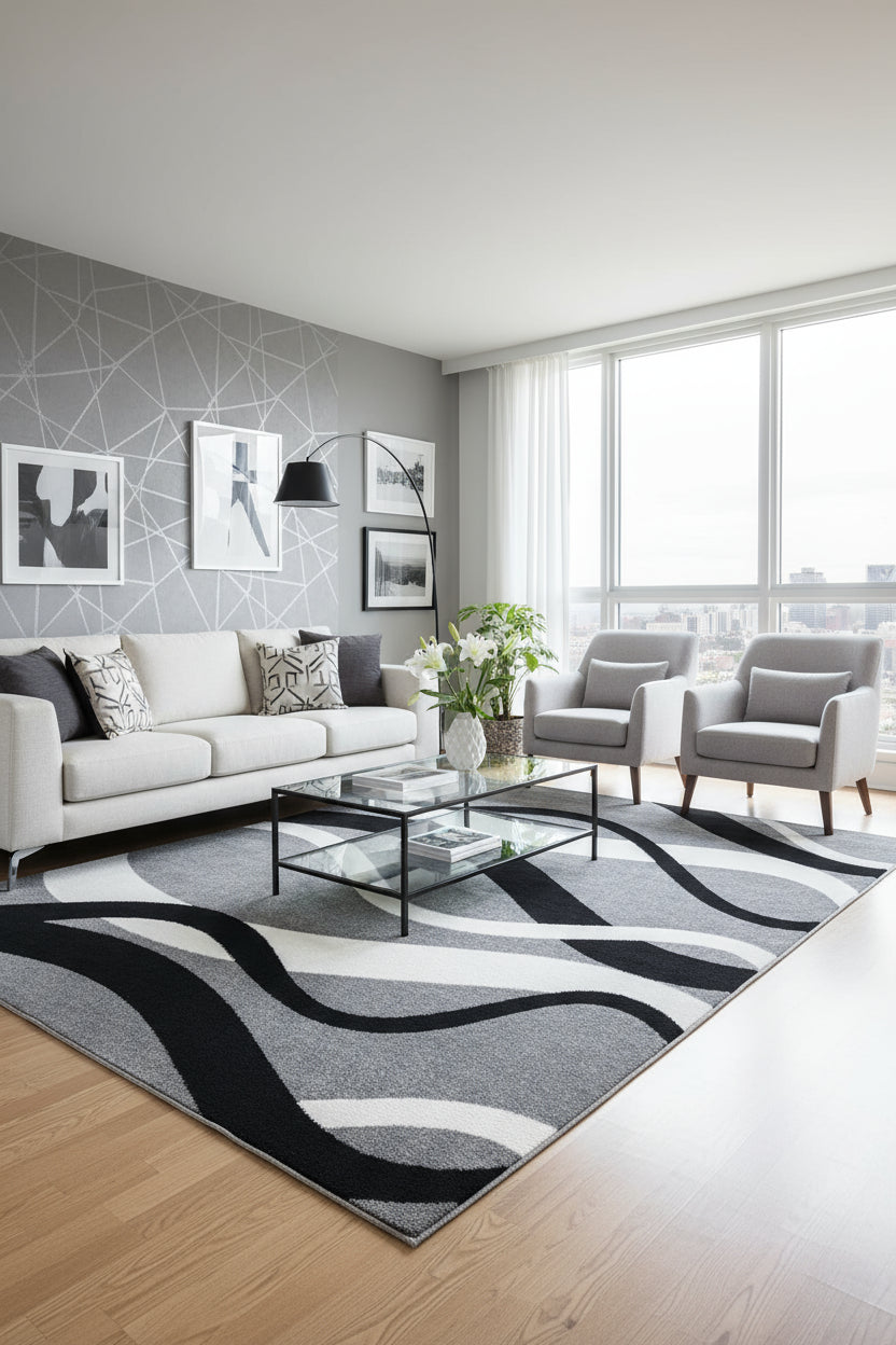 Merinos Diamond 5'3" x 7'5" Area Rug with Underpad - Grey