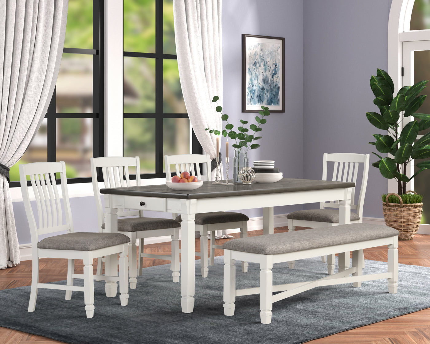 Vespera 6-Piece Dining Set - Brownish Grey, White