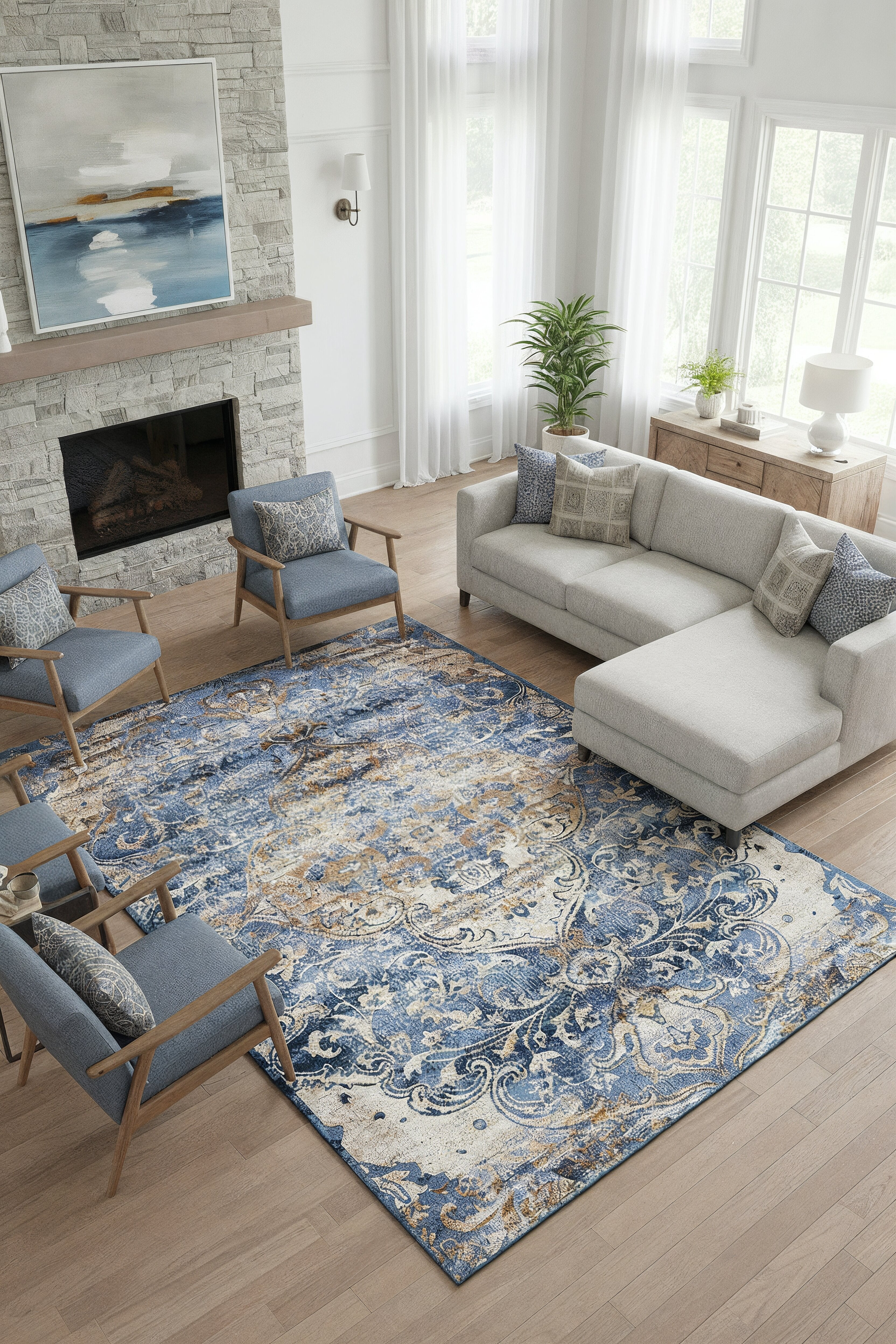 Merinos Emojy 6'6" x 9'5" Area Rug with Underpad - Blue