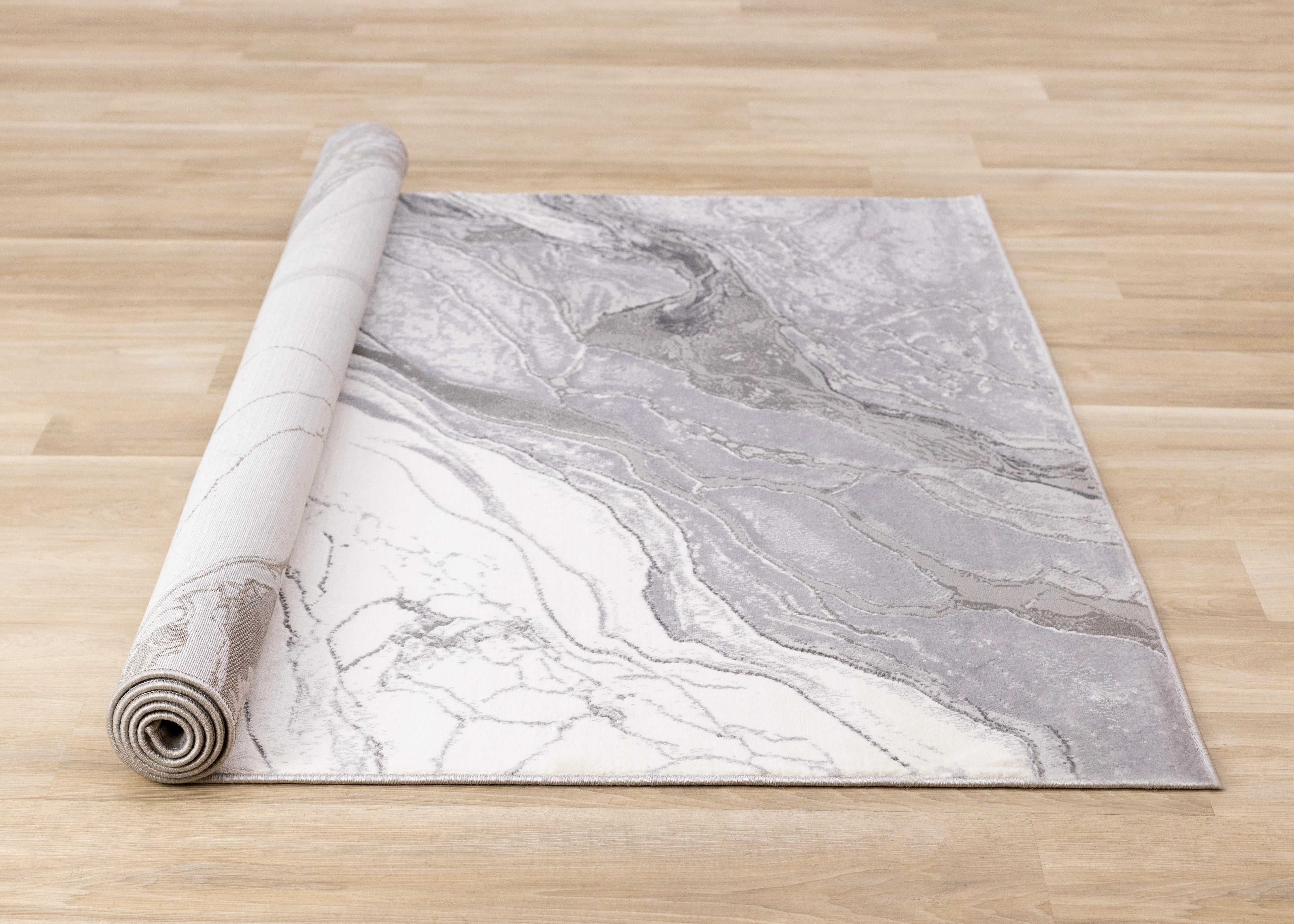 Frosted Cloud 6'7" x 9'6" Marble Design Area Rug - Grey, White